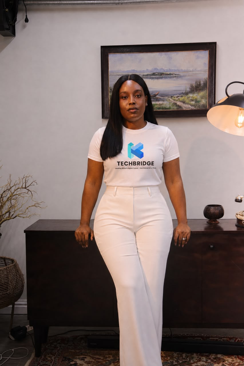Betty Chukwu, Founder of Klugekopf TechBridge, wearing Klugekopf TechBridge branded apparel